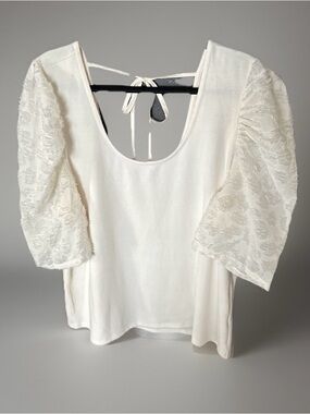 Maurices Womens White Ribbed Puff Sleeve Tie Back Scoop Neck Top Size‎ 2X